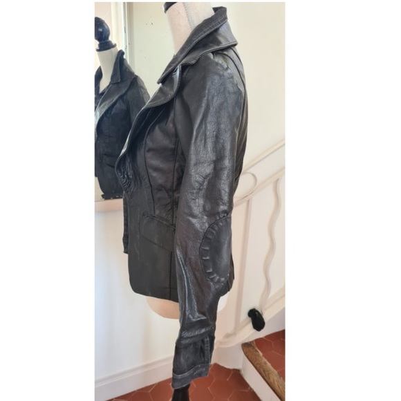 Vintage Anna Biagini black grey genuine leather biker jacket - Picture 3 of 7